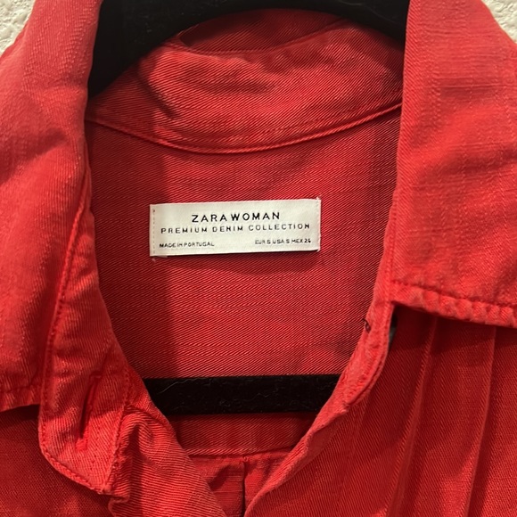 Zara Premium Denim Collection Red Button Up - Picture 3 of 5